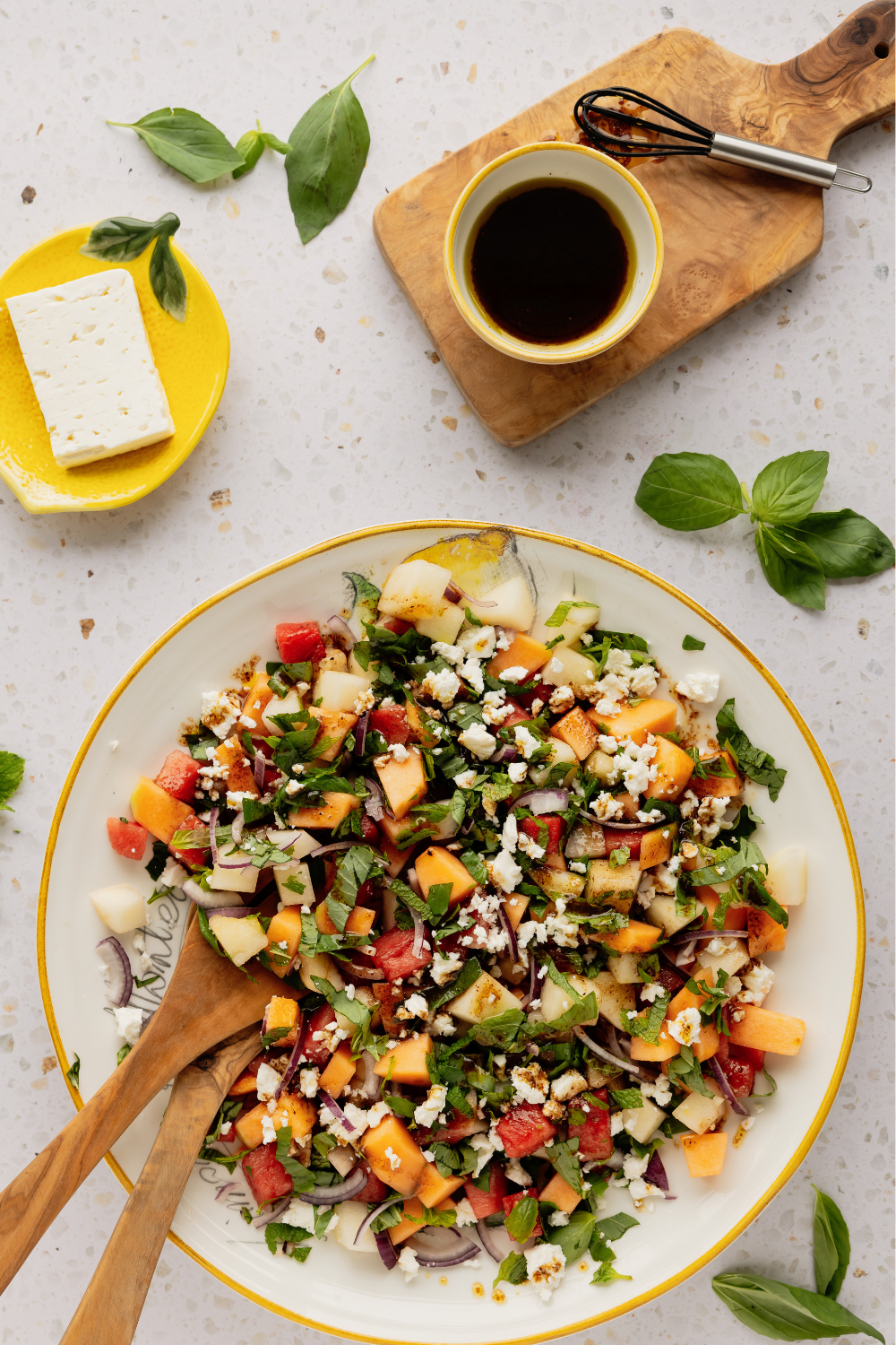Melonensalat mit Wassermelonenessig Melonensalat mit Wassermelonenessig