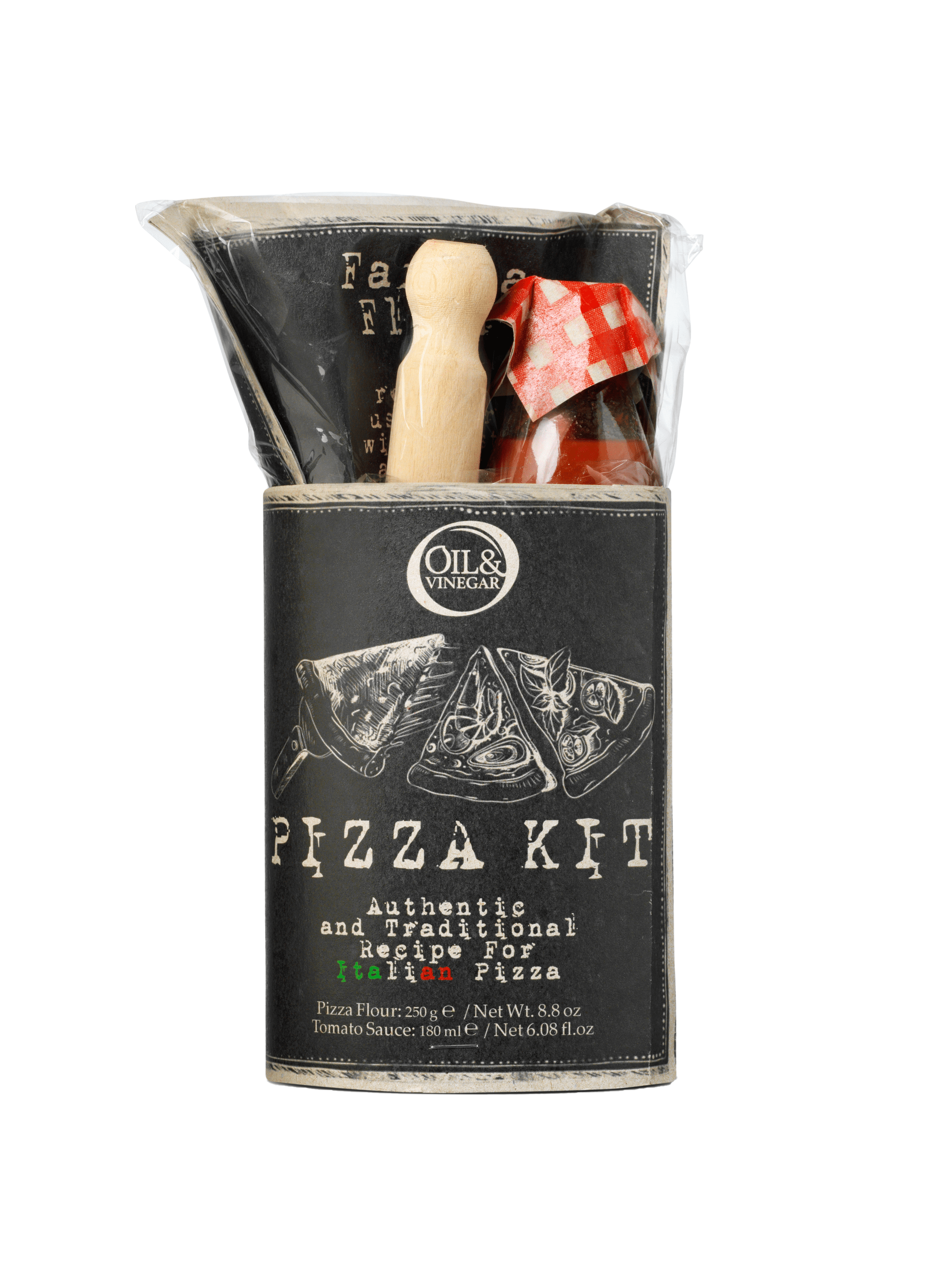 Italienisches Pizzaset mit Pizzamehl, Tomatensauce und Nudelholz - Geschenkset Italienisches Pizzaset mit Pizzamehl, Tomatensauce und Nudelholz - Geschenkset