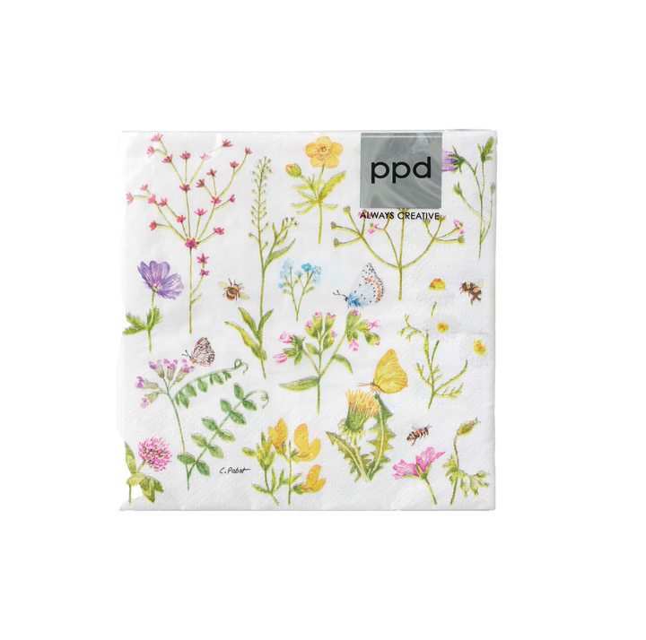 Serviette mit Blumen - 25x25 cm - Set mit 20 Stück