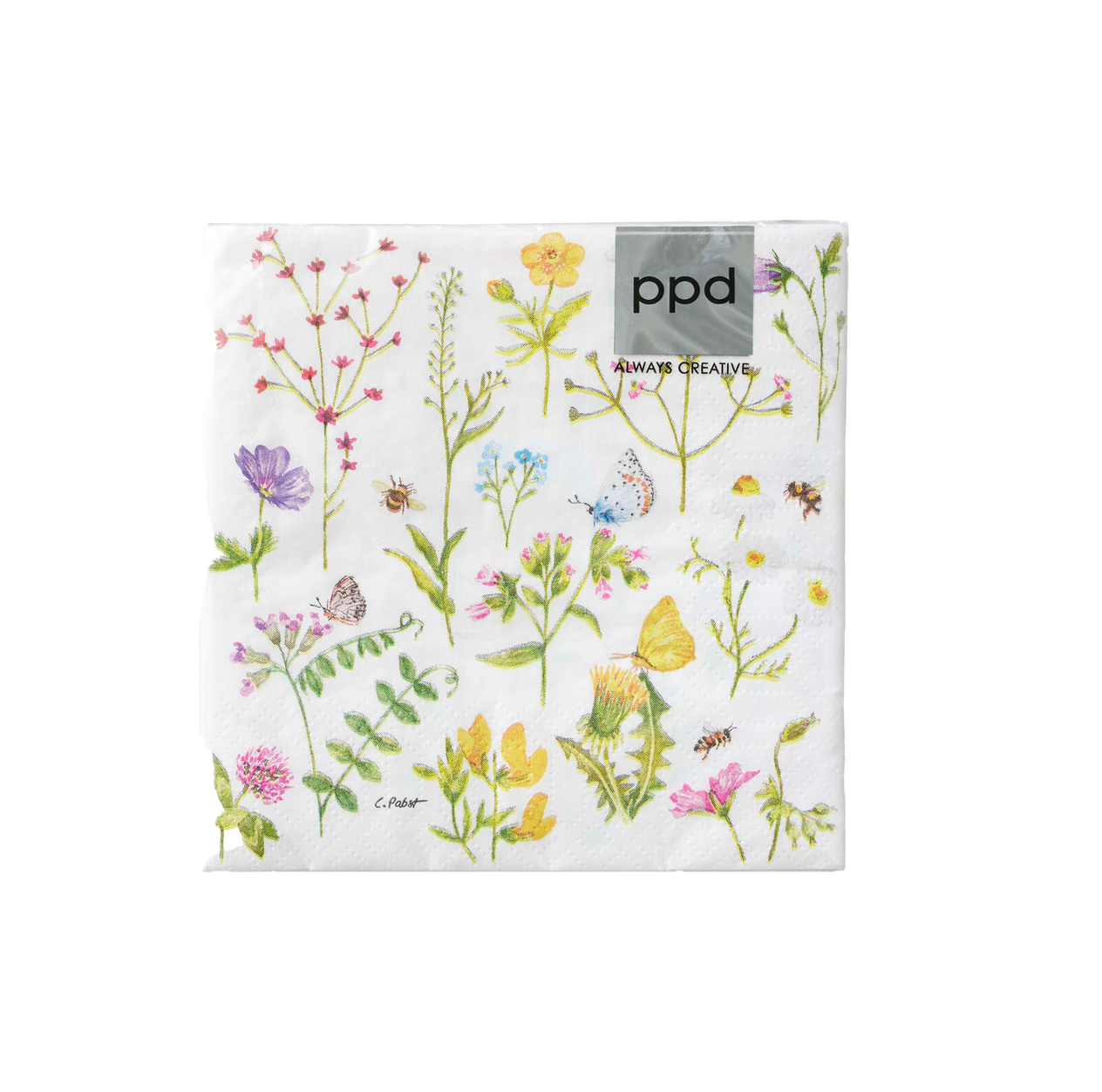 Serviette mit Blumen - 25x25 cm - Set mit 20 Stück